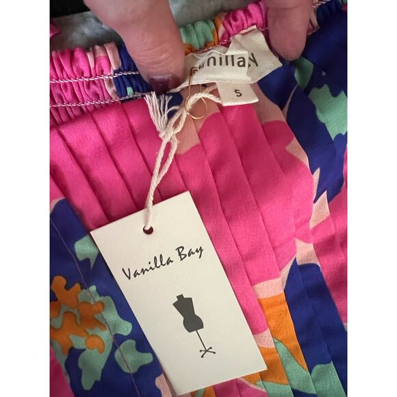 VANILLA BAY Colorful Floral Pleated Bodice Smocked Ruffle Midi Dress Sz S NWT - Picture 11 of 14